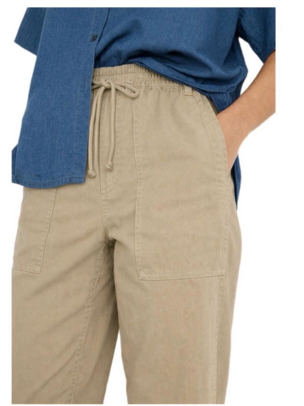 Madewell pull on drawstring barrel fit utility pants in khaki tan size S